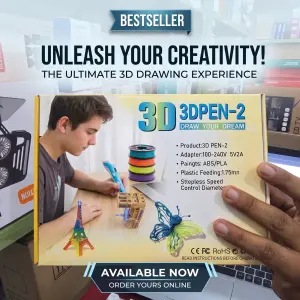 3D Pen-2 Professional 3D Printing Pen with LCD Screen & Adjustable Speed