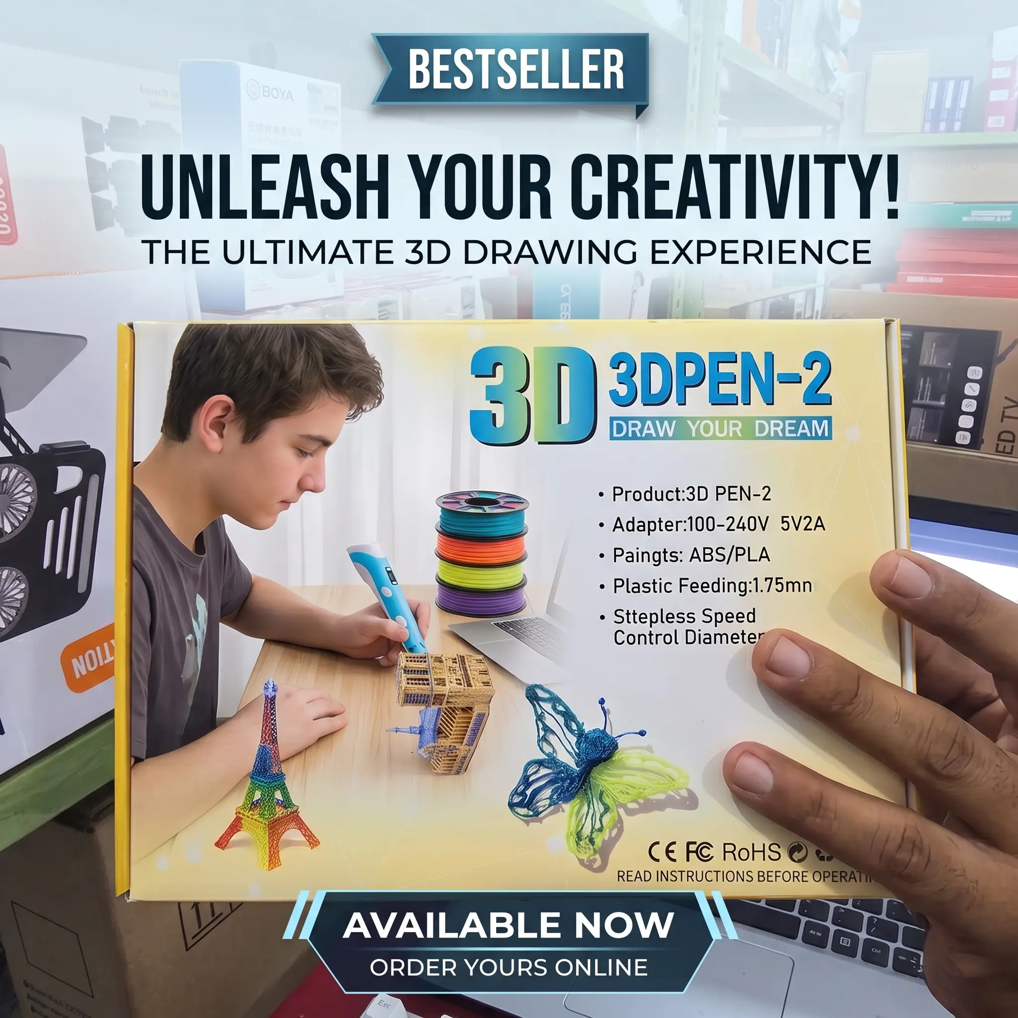 3D Pen-2 Professional 3D Printing Pen with LCD Screen & Adjustable Speed