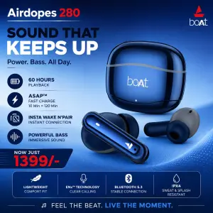 boAt Airdopes 280 TWS Wireless Earbuds | 60 Hours Playback | Bluetooth 5.3 | ENx Calling | ASAP Fast Charging